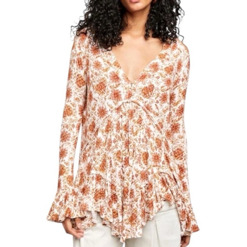 Free People | Olivia Long Sleeve Tunic Top Floral Print Boho Cottagecore Small